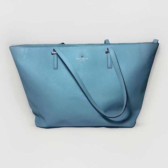 Kate Spade New York Tote Celeste Blue Large Cedar Street Leather Zip Closure - Picture 3 of 16